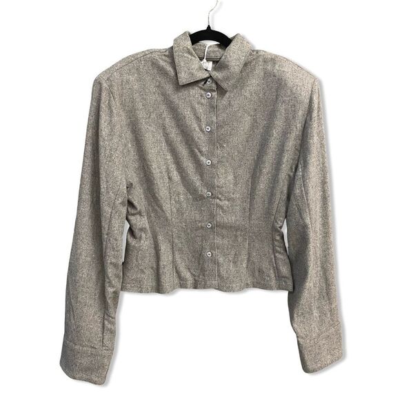 HELSA The Tweed Overshirt blouse Taupe Melange Elegant Gray Revolve M - Picture 5 of 9
